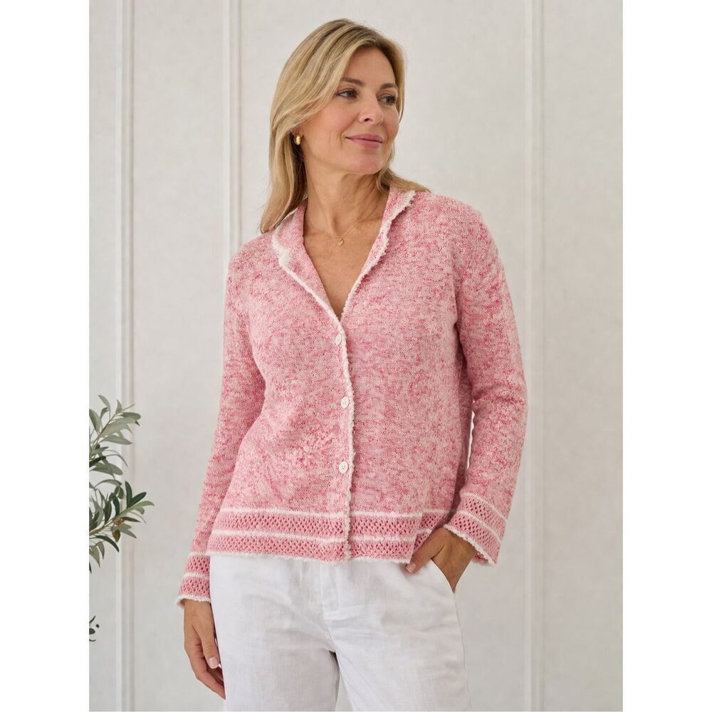 Amina Rubinacci Cardigan Pink Knit Size 48 Italy Luxe Soft Chic